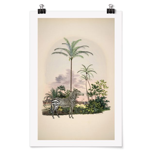 Poster Kunstdruck Zebra vor Palmen Illustration