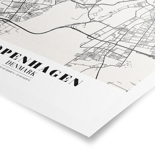 Wandbilder Schwarz-Weiß Stadtplan Kopenhagen - Klassik