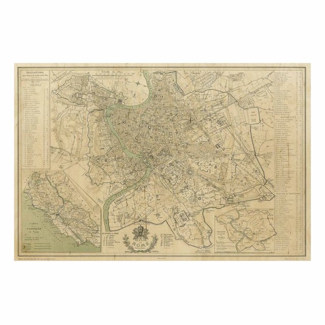 Holzbilder Vintage Vintage Stadtplan Rom Antik