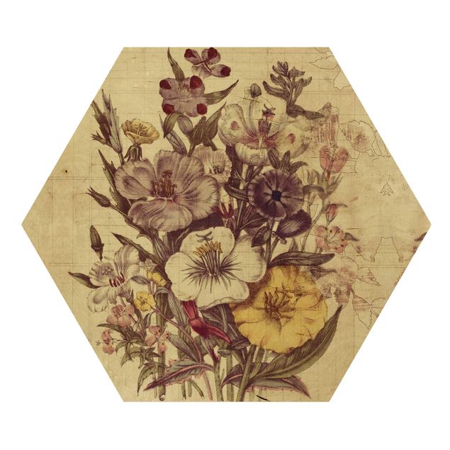 Wandbild Holz Vintage Letter Blumenstrauss