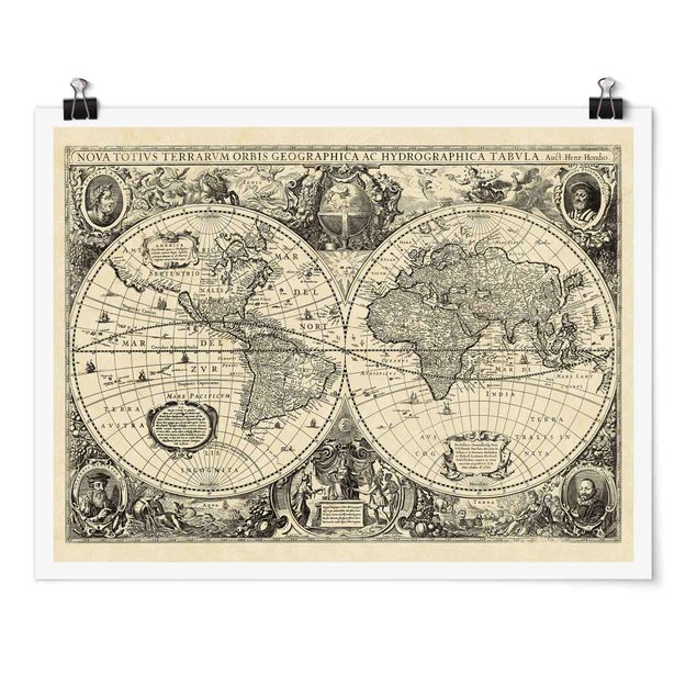 Wandbilder Weltkarten Vintage Weltkarte Antike Illustration