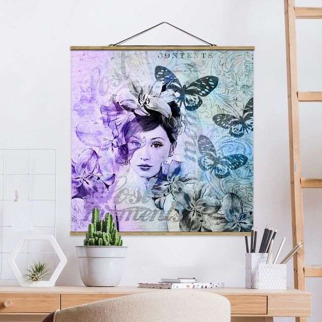 Wanddeko Küche Shabby Chic Collage - Portrait mit Schmetterlingen