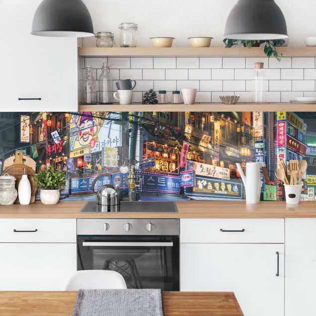 Küchenrückwand Folie selbstklebend Skyline Neonreklame