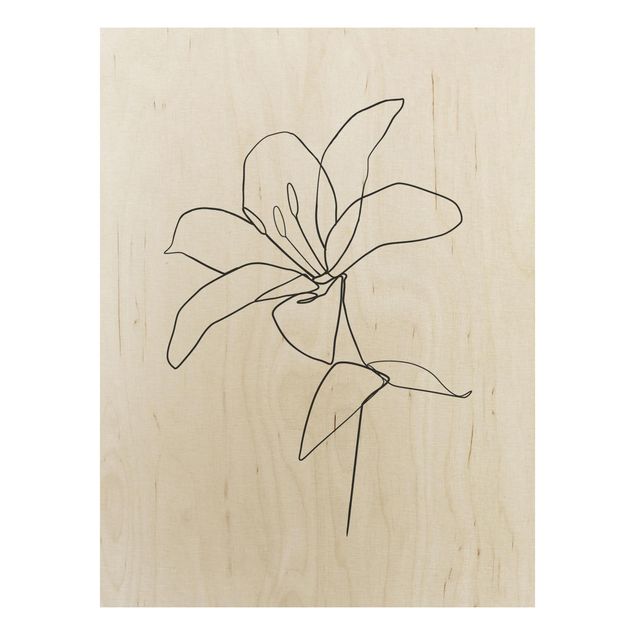 Holzbilder Blumen Line Art Blüte Schwarz Weiß