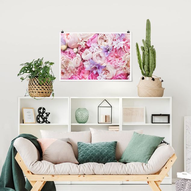 Blumen Poster Shabby Rosen mit Glockenblumen