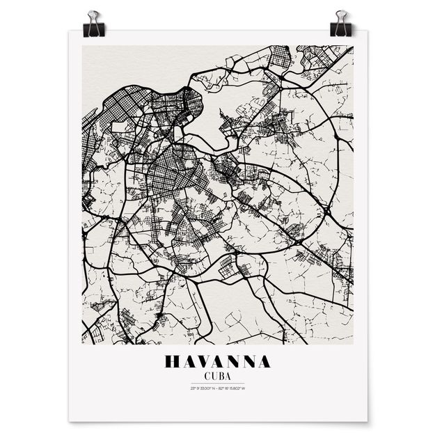 Poster mit Sprüchen Stadtplan Havanna - Klassik