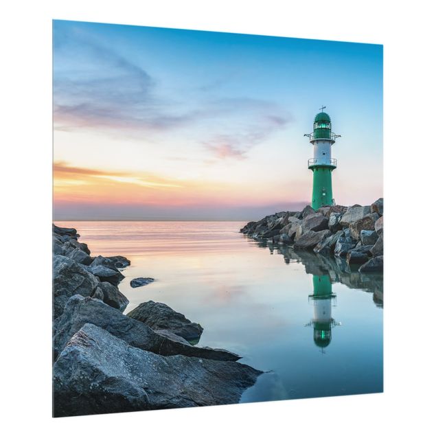 Spritzschutz Glas - Sunset at the Lighthouse - Quadrat 1:1