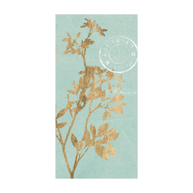 Teppich Vintage Goldene Blätter auf Turquoise I