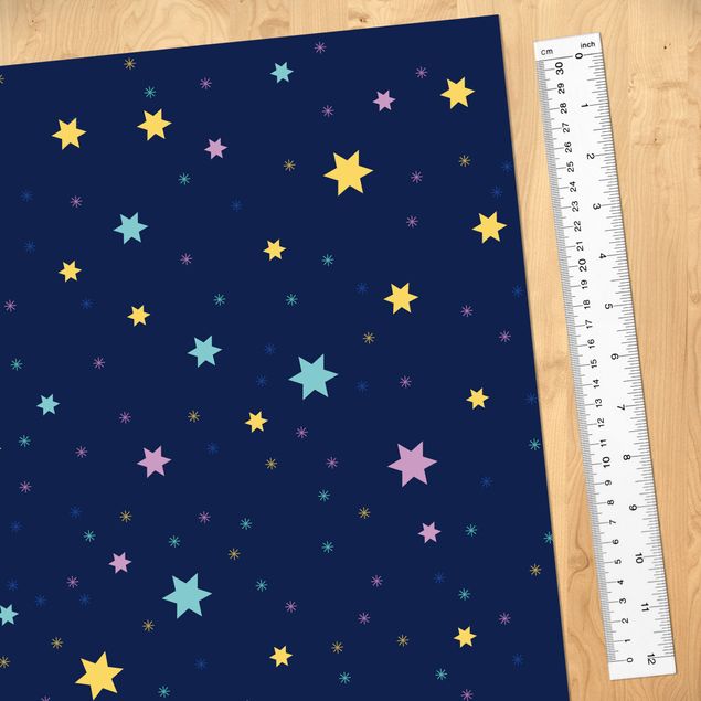 Klebefolie bunt Nachthimmel Kindermuster mit bunten Sternen