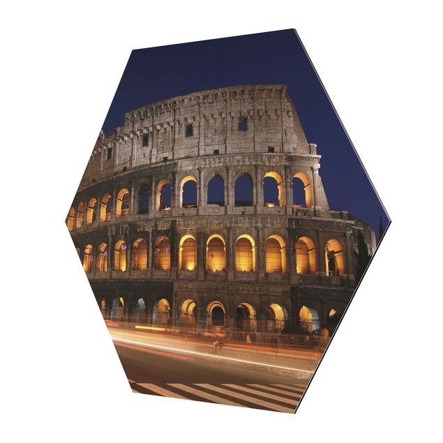 Hexagon Bilder Colosseum in Rom bei Nacht