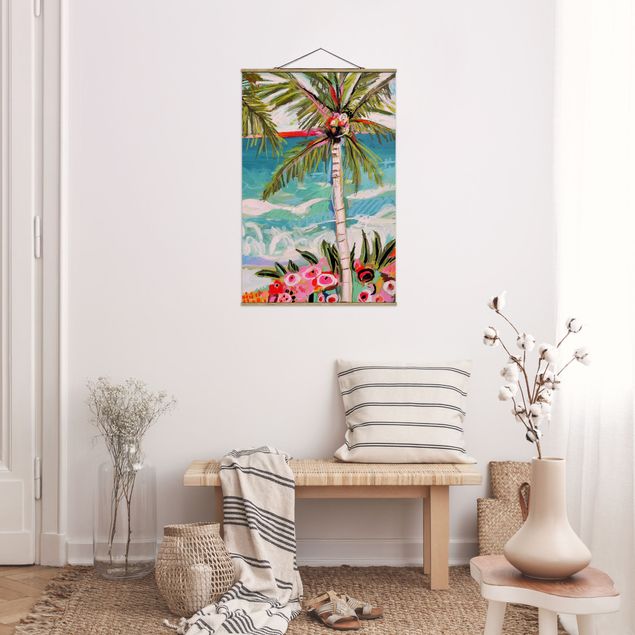 Wandbilder Landschaften Palme mit pinken Blumen II