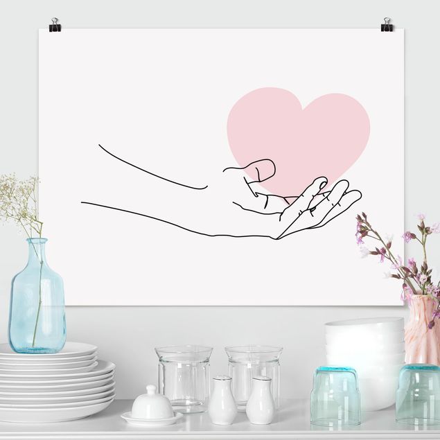 Wandbilder Liebe Hand mit Herz Line Art