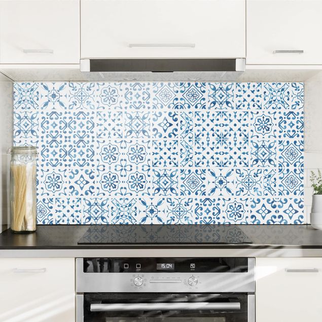 Küche Dekoration Fliesenmuster Blau Weiß