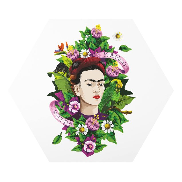 Wandbilder Kunstdrucke Frida Kahlo - Frida, Äffchen und Papagei