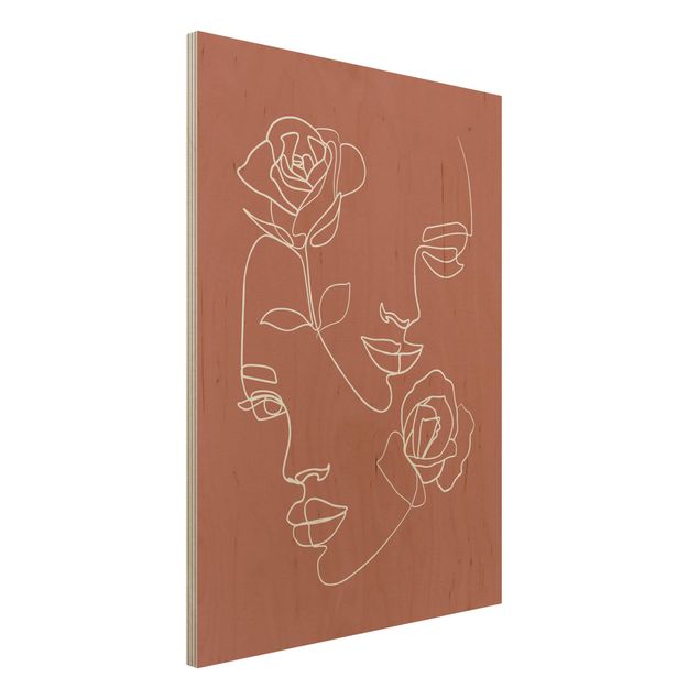 Küche Dekoration Line Art Gesichter Frauen Rosen Kupfer