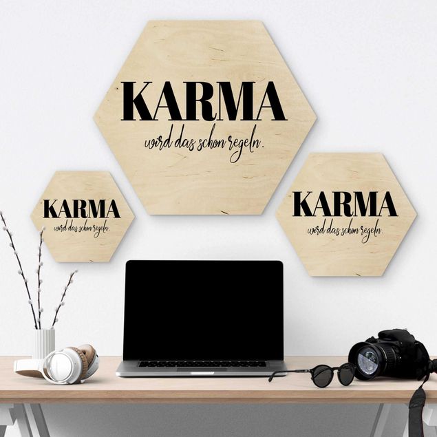 Hexagon Bild Holz - Karma wird das schon regeln
