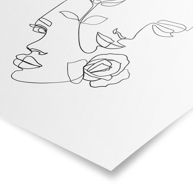 Wandbilder Floral Line Art Gesichter Frauen Rosen Schwarz Weiß