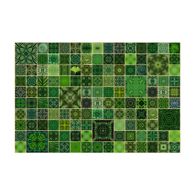 Kork Teppich Fliesenoptik Grüne Dschungelfliesen mit Goldschimmer