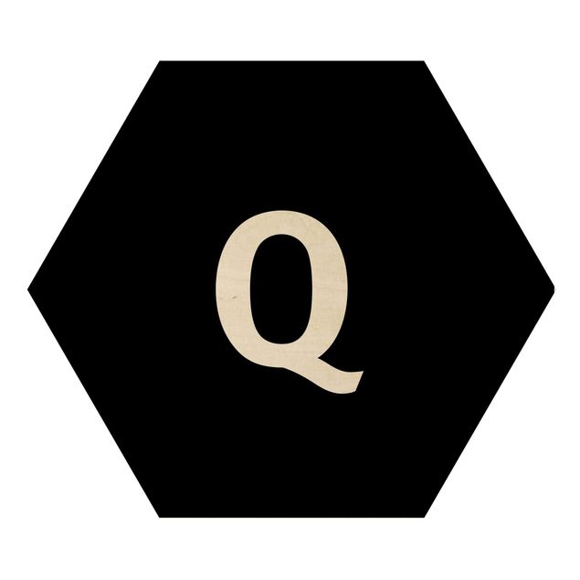 Hexagon Bild Holz - Buchstabe Schwarz Q
