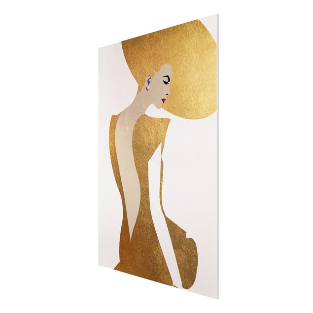 Wandbilder Portrait Dame mit Hut in Gold
