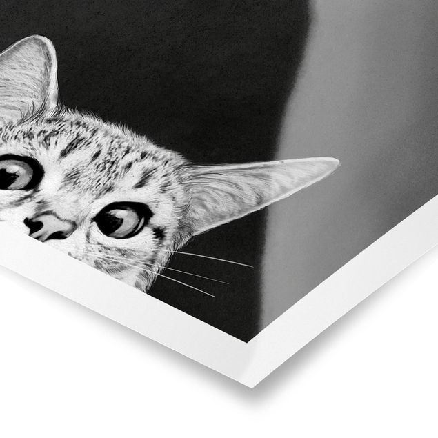 Tierposter Illustration Katze Schwarz Weiß Zeichnung