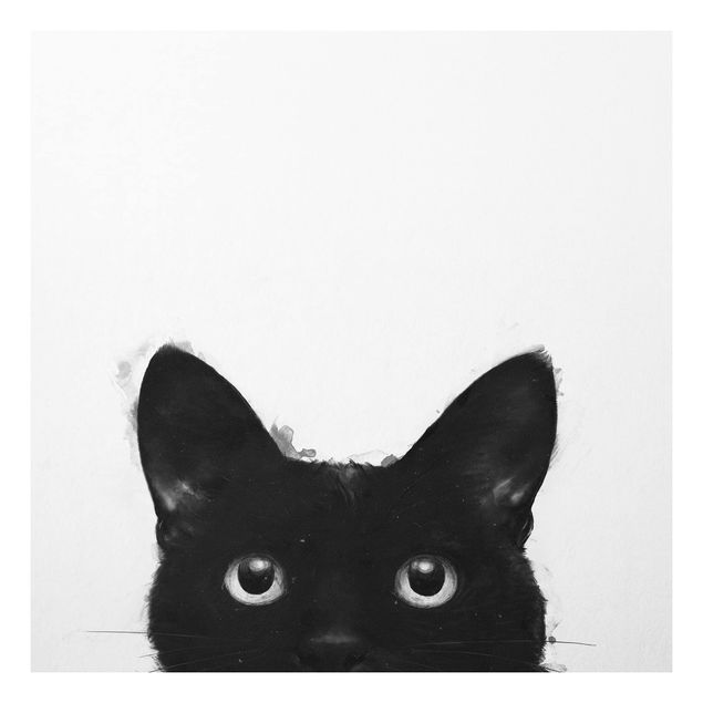 Küchen Deko Illustration Schwarze Katze auf Weiß Malerei