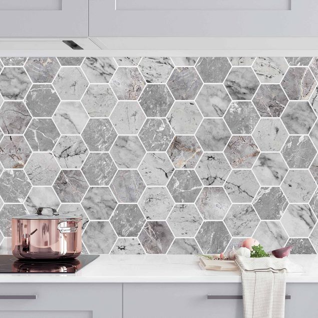 Wanddeko Küche Marmor Hexagon Fliesen - Grau