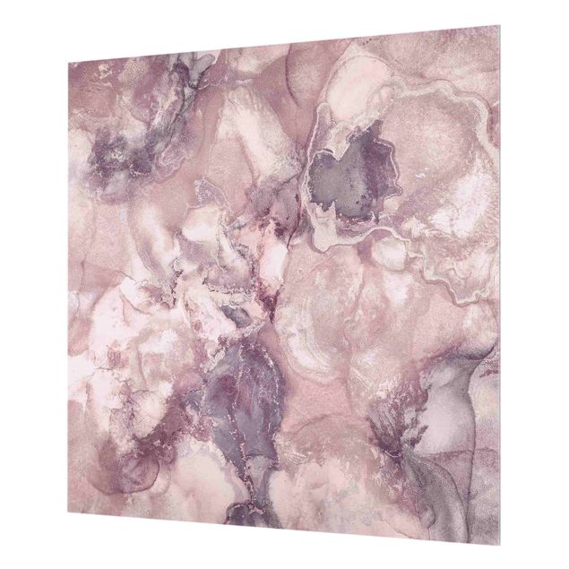Spritzschutz Glas - Farbexperimente Marmor Violett - Quadrat 1:1