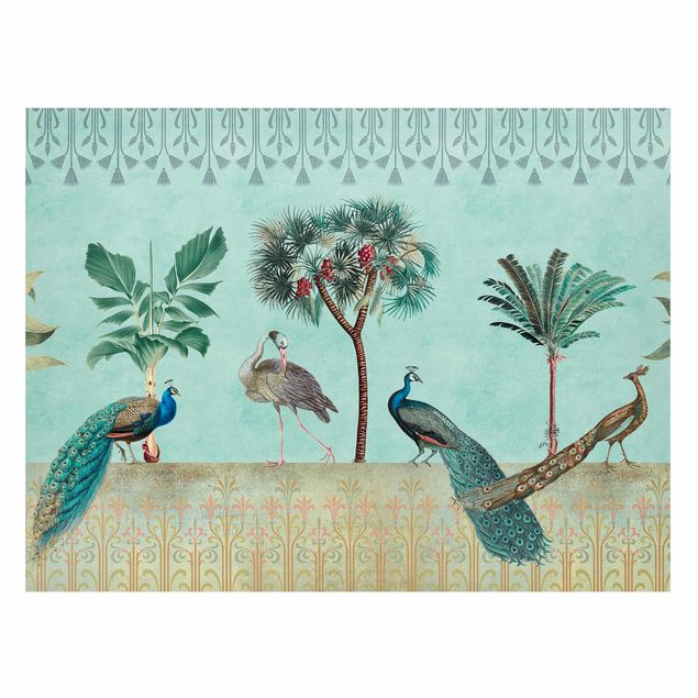 Magnettafel Blume Vintage Collage - Tropische Vögel mit Palmen