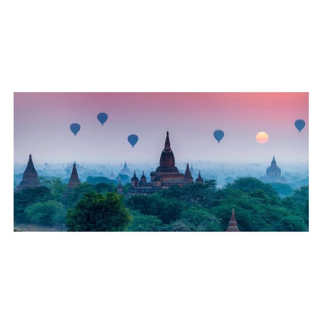 Magnettafel - Heißluftballons über Tempelanlage - Panorama Querformat