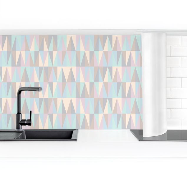 Küchenrückwand Folie Dreiecke in Pastellfarben II