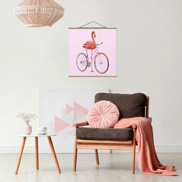 Wandbilder Sport Flamingo mit Fahrrad