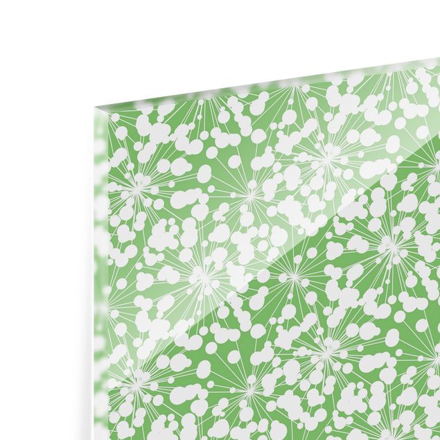 Spritzschutz Glas - Natürliches Muster Pusteblume mit Punkten vor Grün - Querformat 2:1