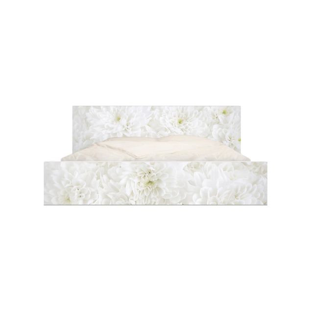 Möbelfolie für IKEA Malm Bett niedrig 140x200cm - Dahlien Blumenmeer weiß