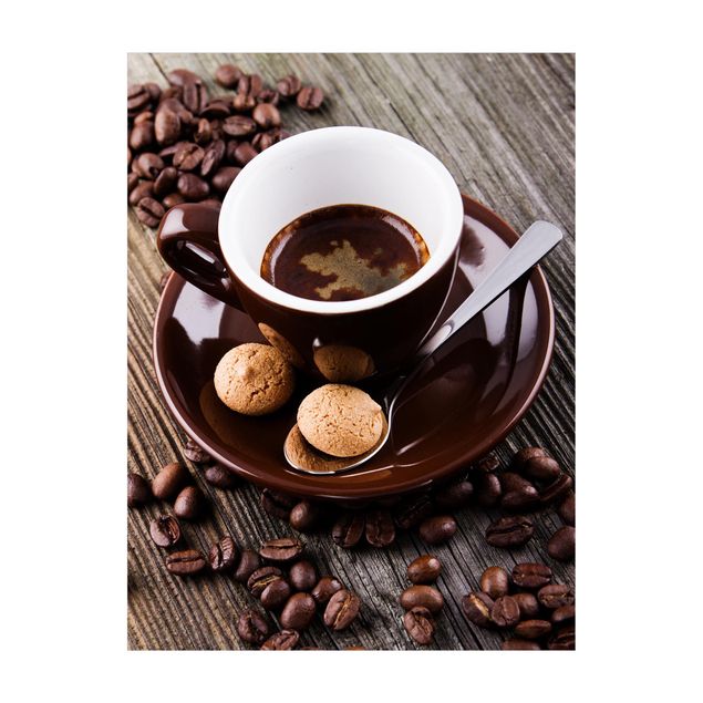 Teppich braun Kaffeetasse mit Kaffeebohnen