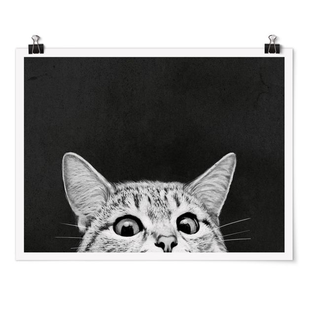 Poster schwarz-weiß Illustration Katze Schwarz Weiß Zeichnung