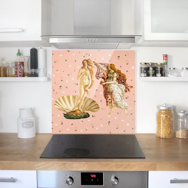 Spritzschutz Küche Glas Die Venus von Botticelli auf Rosa