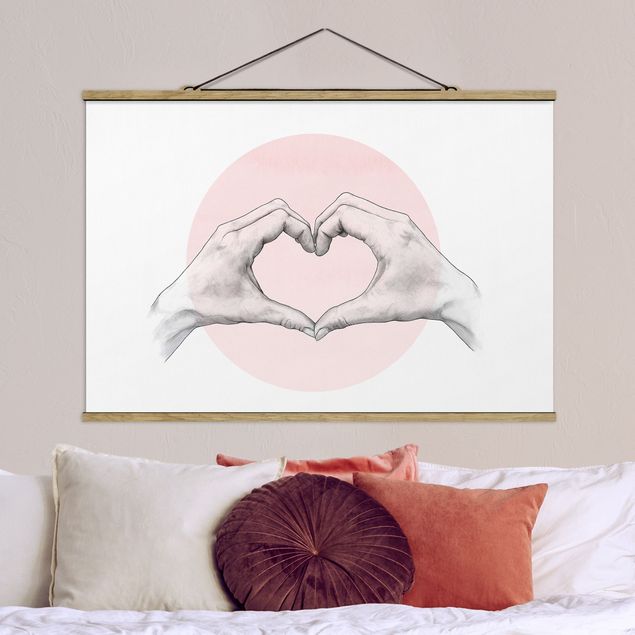 Wanddeko Küche Illustration Herz Hände Kreis Rosa Weiß