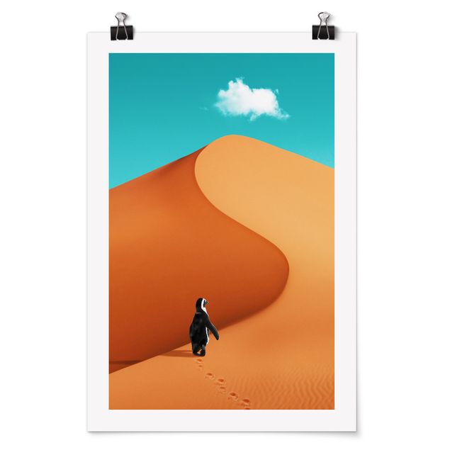 Poster Tiere Wüste mit Pinguin