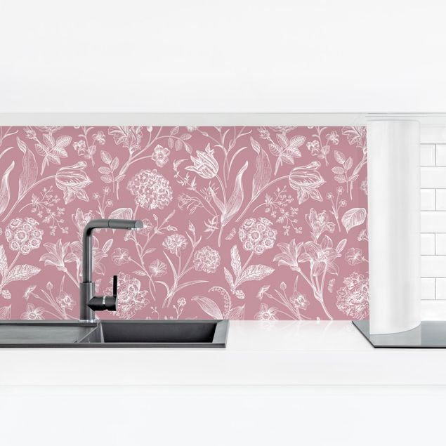 Küchenrückwand selbstklebend Blumentanz auf Altrosa