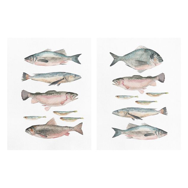 Wandbilder Modern Fische in Aquarell Set I