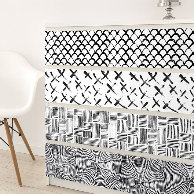 Küche Dekoration Set aus 4 modernen Pinselstriche-Mustern