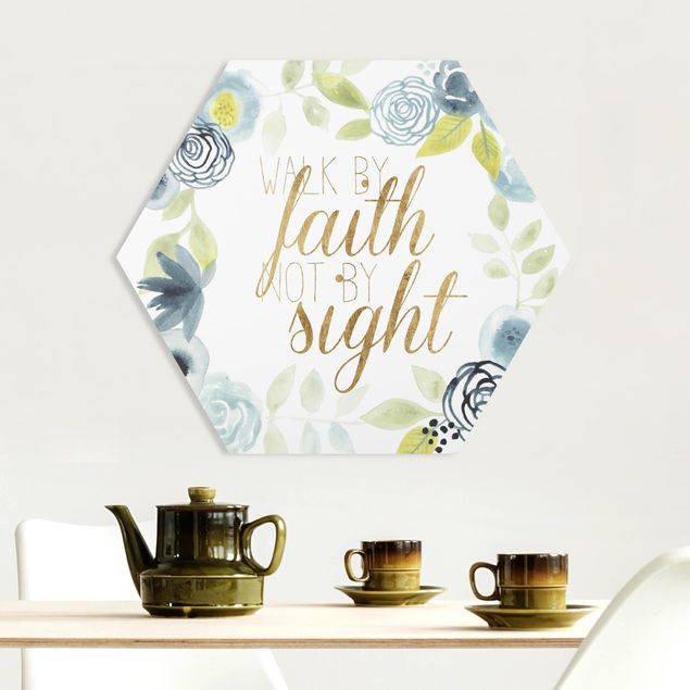 Wandbilder Spirituell Blumenkranz mit Spruch - Faith