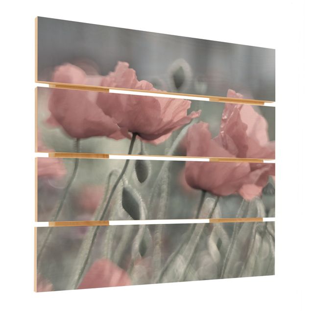 Holzbild - Malerische Mohnblumen - Quadrat 1:1