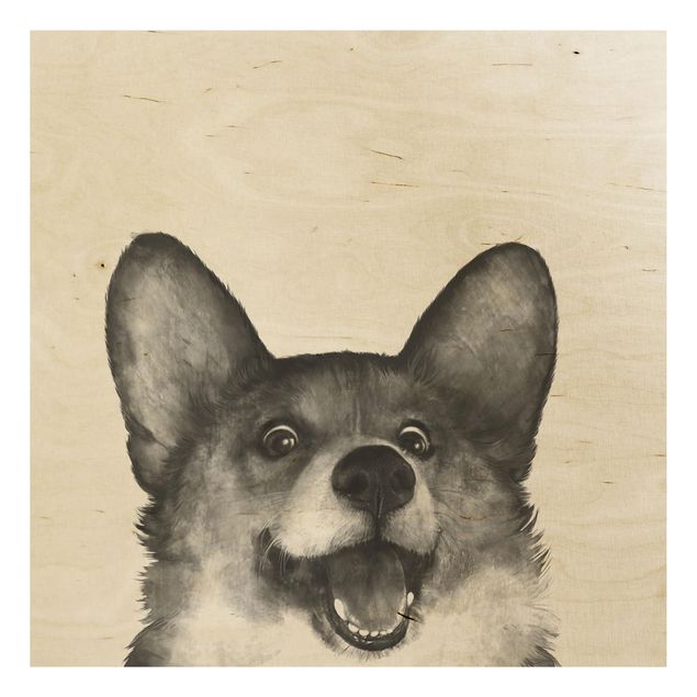 Wandbilder Illustration Hund Corgi Weiß Schwarz Malerei