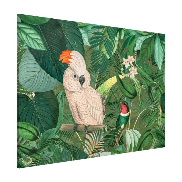 Wanddeko Küche Vintage Collage - Kakadu und Kolibri