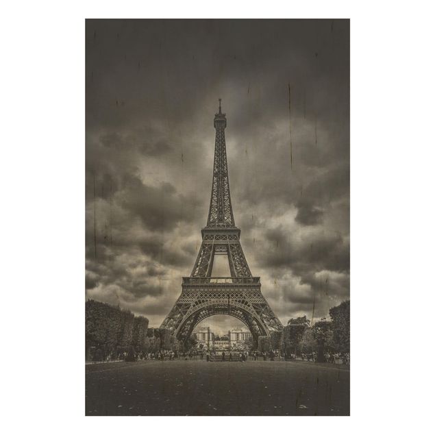 Küche Dekoration Eiffelturm vor Wolken schwarz-weiß