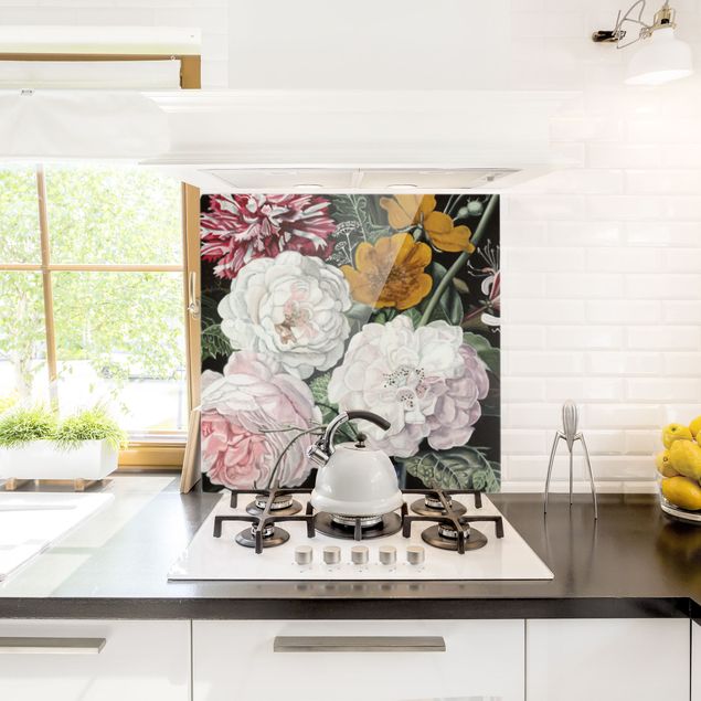 Glasrückwand Küche Blumen Barock Bouquet