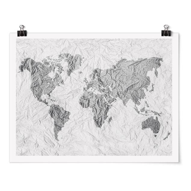 Wandbilder Weltkarten Papier Weltkarte Weiß Grau