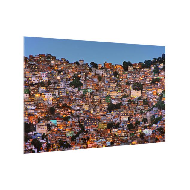 Spritzschutz Glas - Rio de Janeiro Favela Sonnenuntergang - Querformat - 3:2